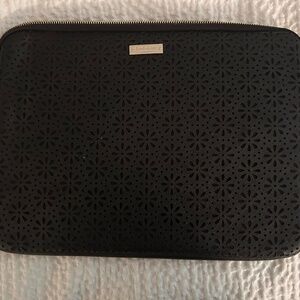Kate Spade Black Floral Embossed Leather Black Padded Laptop Case